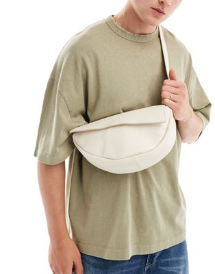 Asos Design Soft Faux Leather Cross Body Bag In Ecru-white