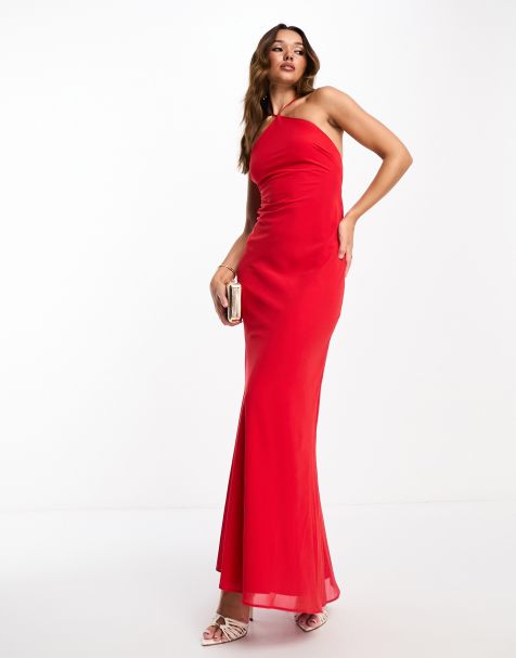 Yaura sweetheart drape maxi dress in pillarbox red