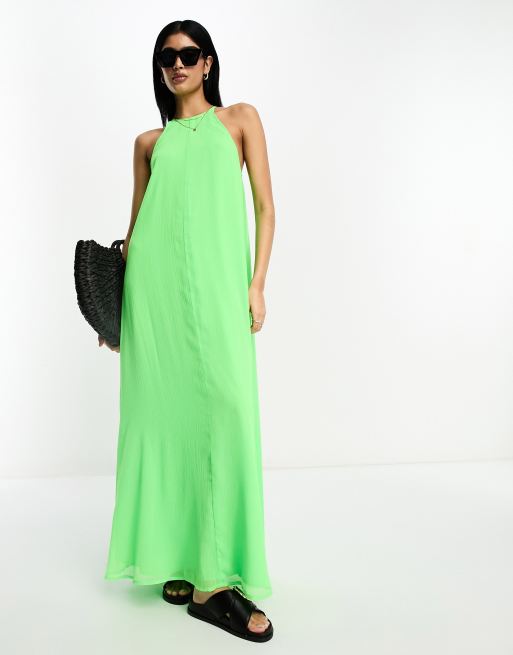 ASOS EDITION shirred front maxi dress in bright green - ShopStyle