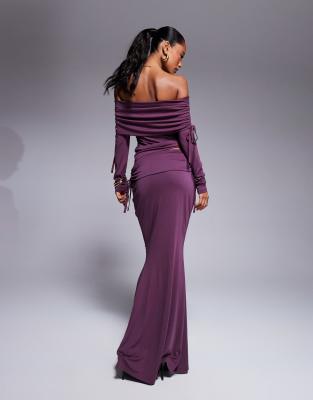 ASOS DESIGN SOFT HANDLE FOLD OVER WAIST FISHTAIL MAXI SKIRT WITH SIDE RUCHING 