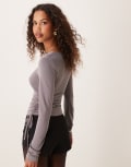 [ASOS DESIGN] ASOS DESIGN soft handle long sleeve top with ruched sides in slate grey 6 Grey