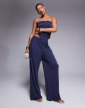 [ASOS DESIGN] ASOS DESIGN soft handle pleated wide leg pants in ink (part of a set)-Blue S Ink