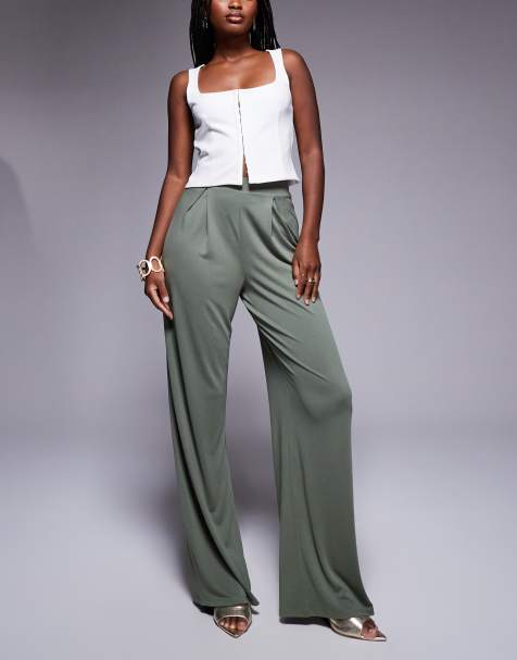 ASOS DESIGN soft handle pleated wide leg pants in khaki - view 1