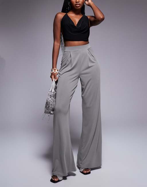 ASOS DESIGN soft handle pleated wide leg pants in slate gray