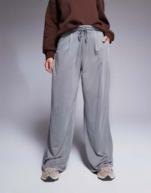 ASOS DESIGN soft handle wide leg pants with tie waist in light gray