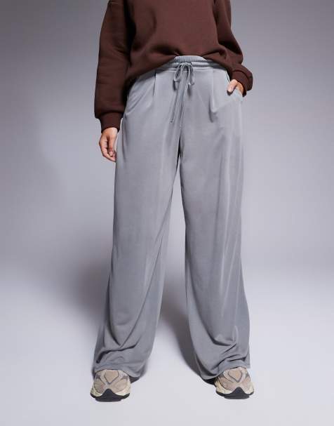 ASOS DESIGN soft handle wide leg trouser with tie waist in light grey - view 1
