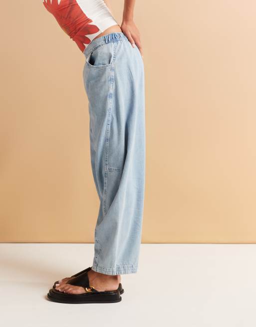 ASOS DESIGN soft harem jeans in mid blue