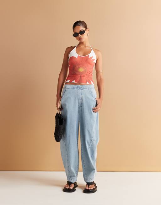 ASOS DESIGN soft harem jeans in mid blue