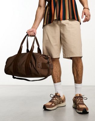 ASOS DESIGN soft holdall bag with detachable strap in brown