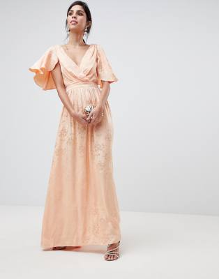 maxi dress with flutter sleeves