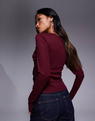 Asos Design Soft Jersey Drape Long Sleeve Top In Red