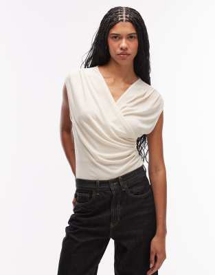 Asos Design Soft Jersey Drape Wrap Bodysuit In White