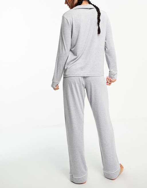 Heather Jersey Knit Top With Flannel Jogger Pant, PJ Set - tiVOGLIO