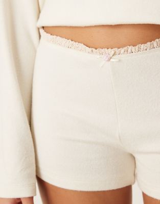 Asos Design Soft Jersey Wide Leg Pajama Pants With Floral Trim In White