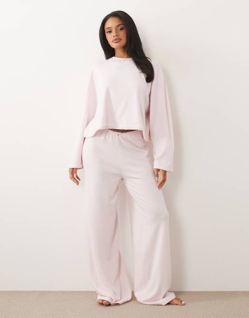 ASOS DESIGN soft jersey pyjama with floral trim in soft pink, 5 of 5