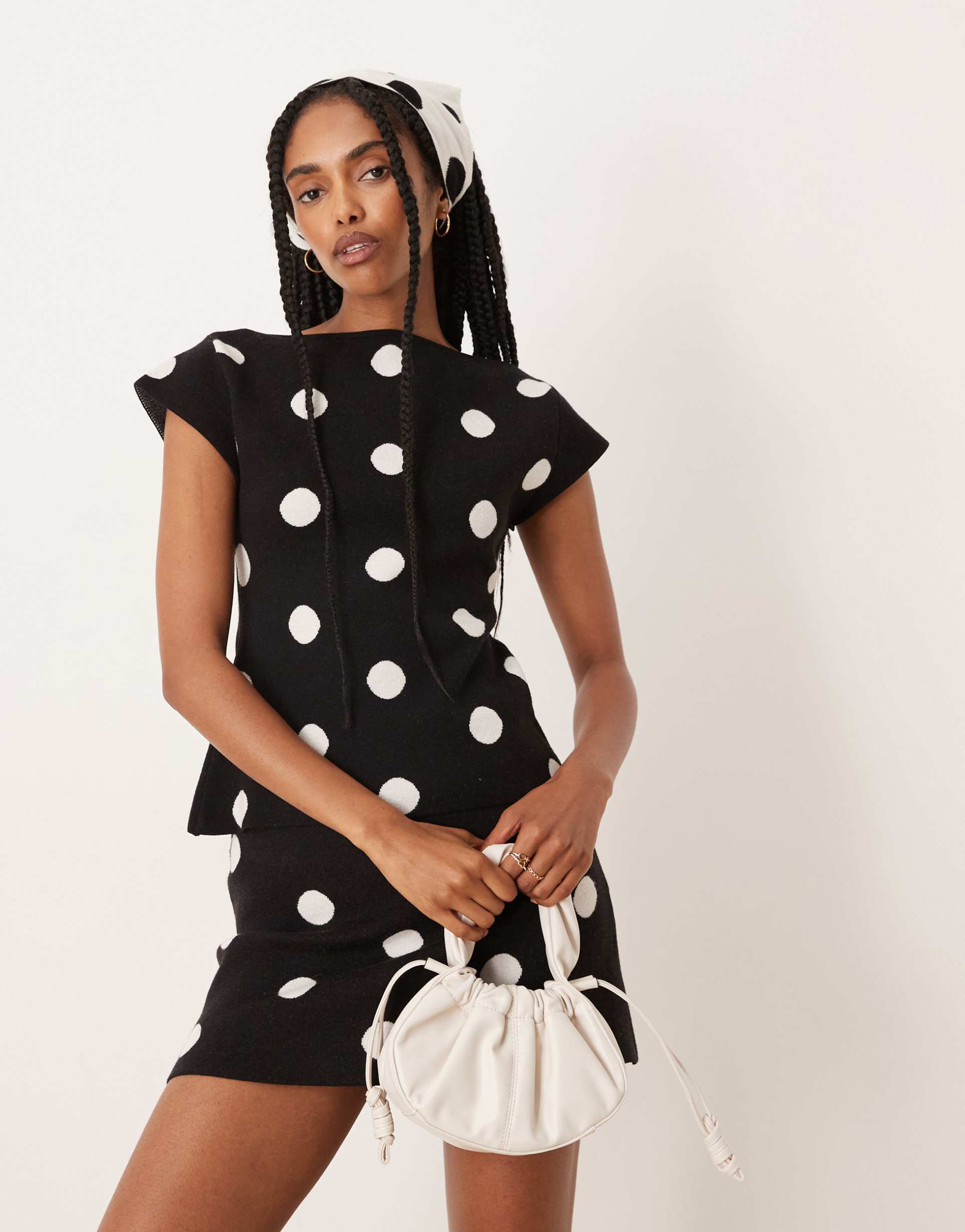 asos design soft knit top in polka dots - part of a set
