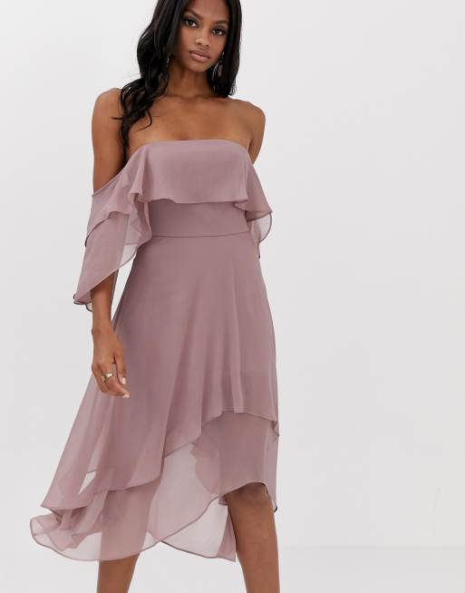 Asos design bridesmaid maxi bandeau dress with store soft layered skirt