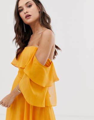 asos design soft layered bandeau midi dress