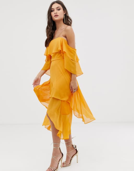 Asos design soft layered bandeau midi dress hotsell