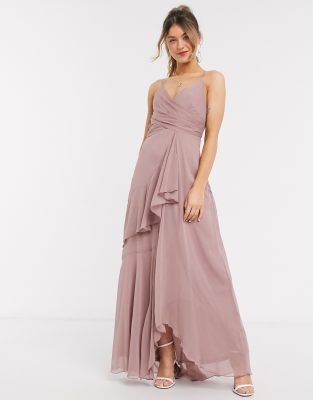 ASOS DESIGN soft layered cami maxi dress in rose pink