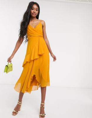 yellow cami midi dress