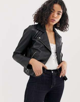 ASOS DESIGN soft leather biker jacket-Black