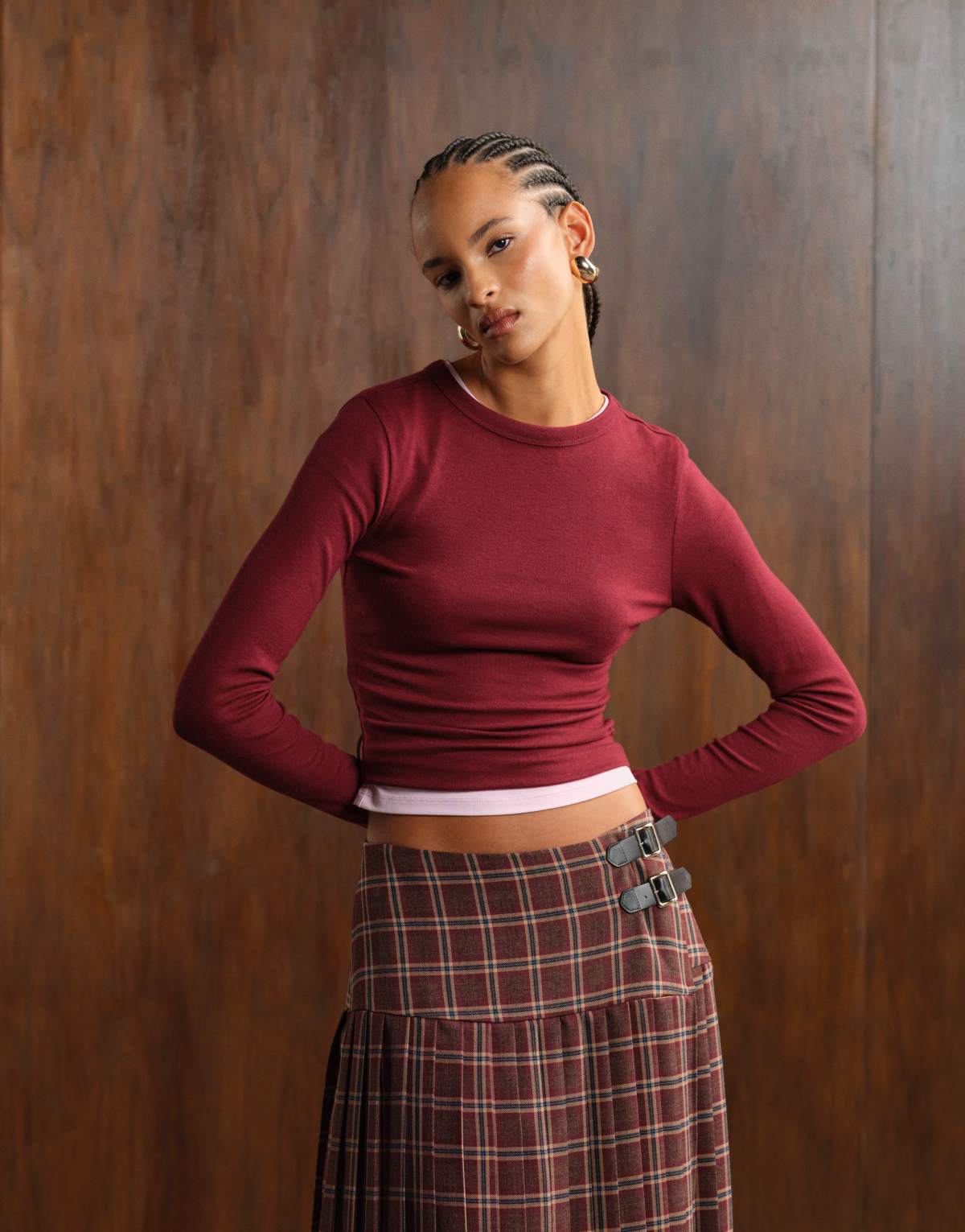 ASOS DESIGN soft long sleeve shrunken tee in burgundy