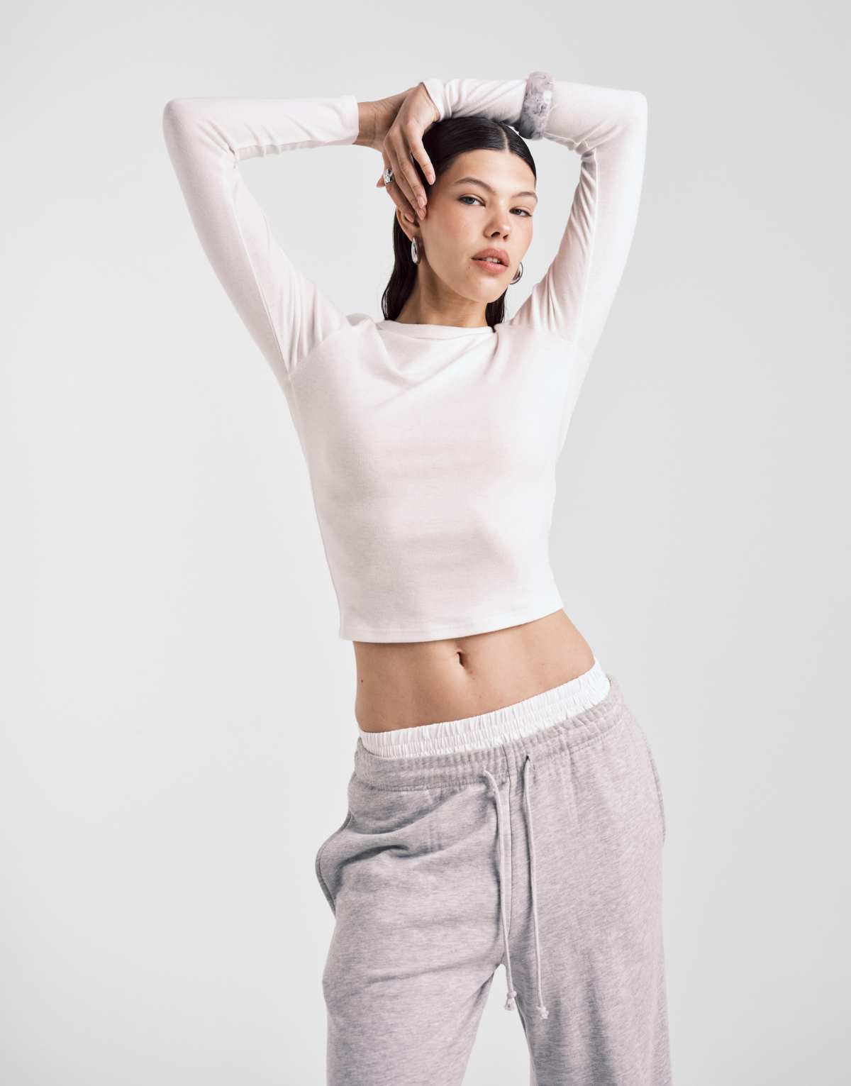 ASOS DESIGN soft long sleeve shrunken tee in cream