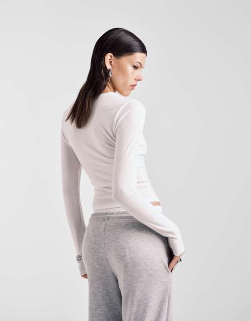 ASOS DESIGN soft long sleeve shrunken tee in cream