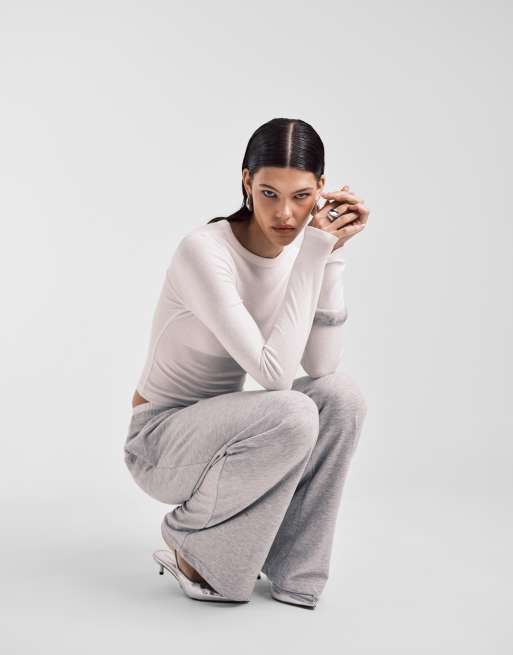 ASOS DESIGN soft long sleeve shrunken tee in cream