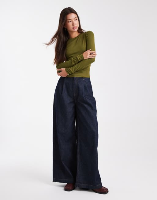 ASOS DESIGN soft long sleeve shrunken tee in khaki green
