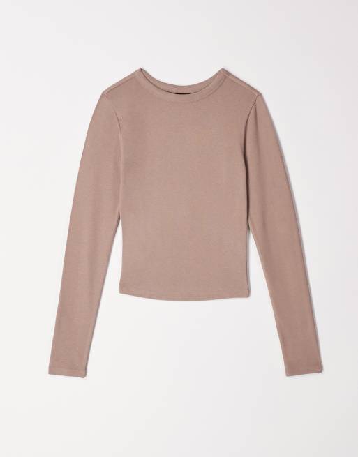 ASOS DESIGN soft long sleeve shrunken tee in mocha