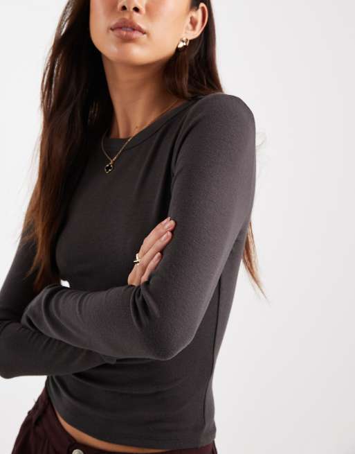 ASOS DESIGN soft long sleeve shrunken tee in raven