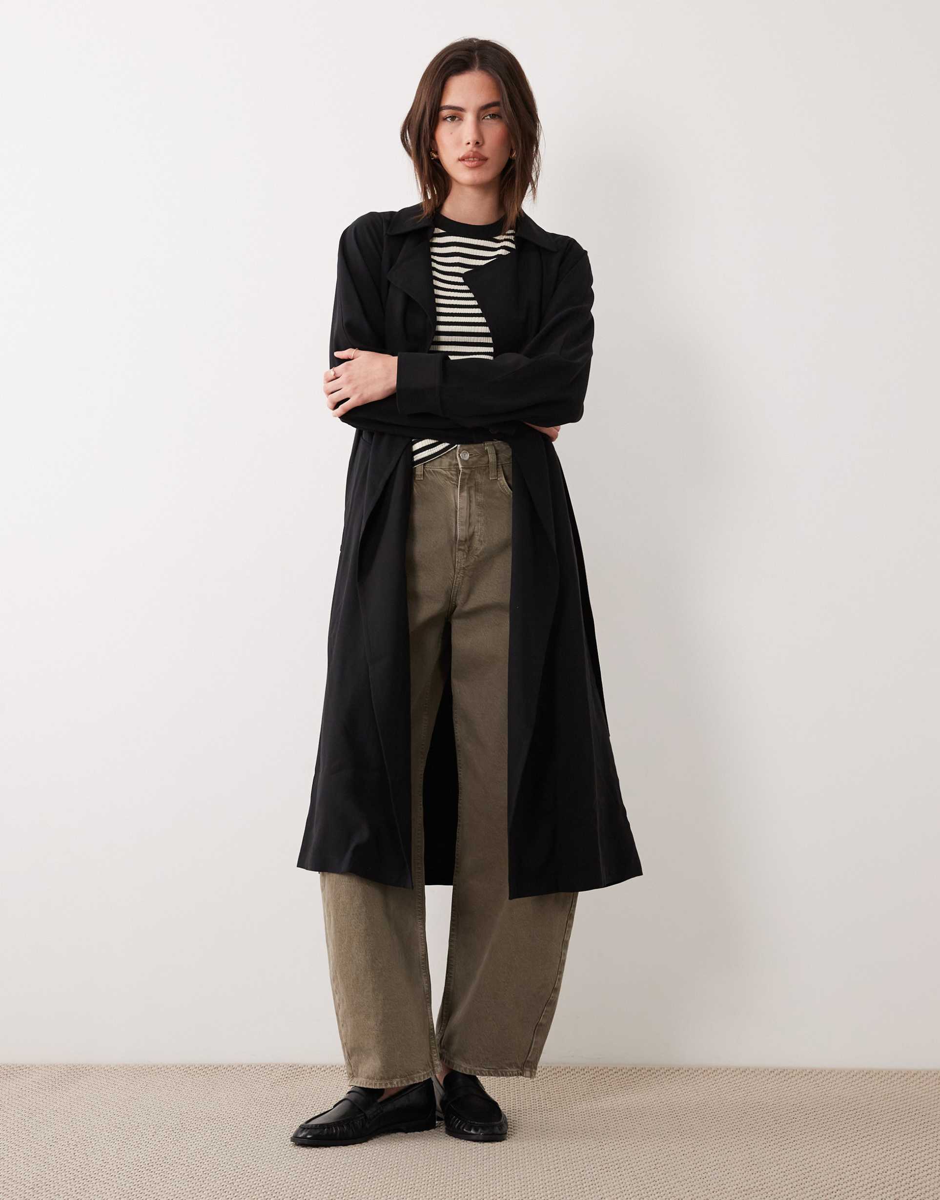 asos design soft longline trench coat in black