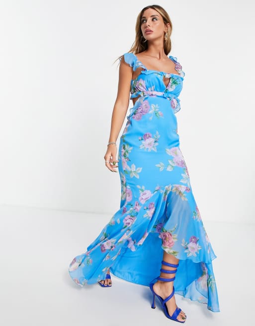 Blue floral shop ruffle dress