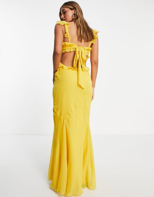 Nahanee Yellow Ruffle Maxi Dress