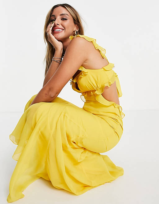 DESIGN soft maxi dress with ruffle detail in yellow | ASOS
