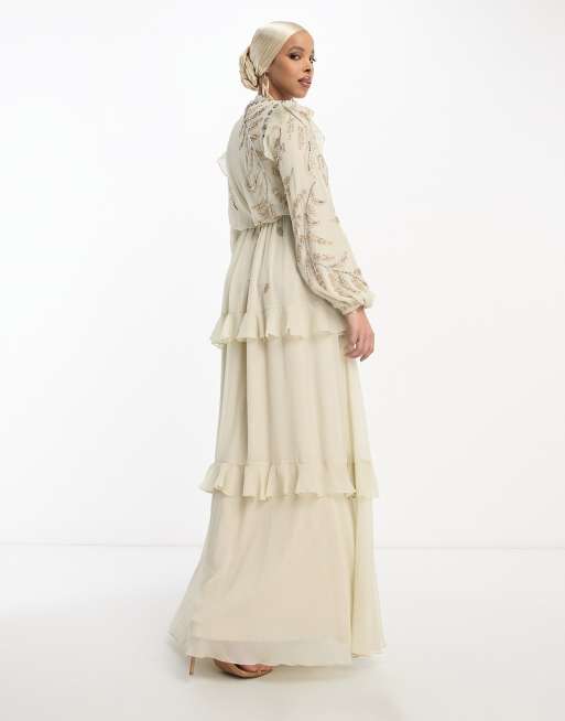 ASOS DESIGN soft maxi dress with  trailing floral embellishment in stone, 3 of 4