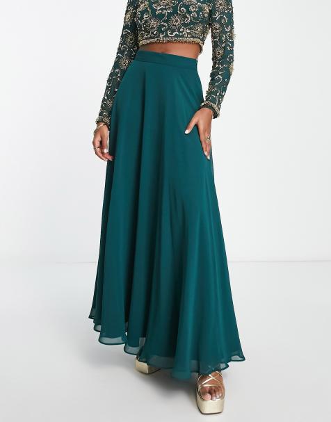 Green long skirt and sales top