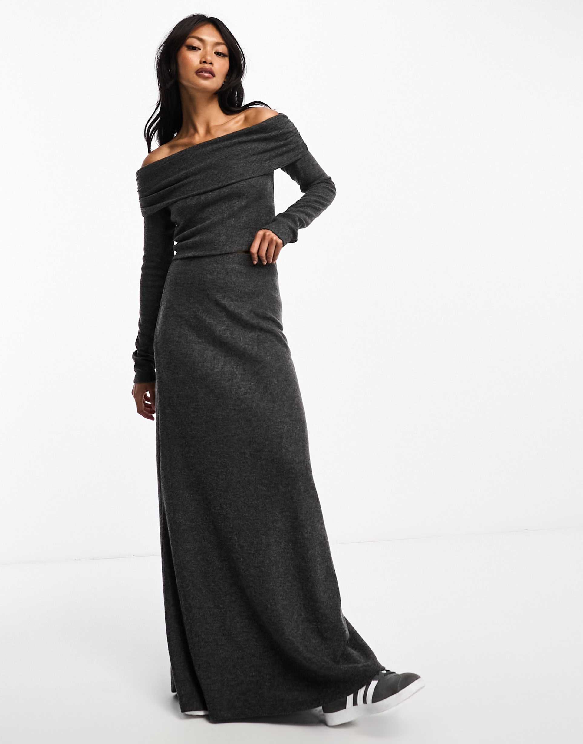 asos design soft maxi skirt in charcoal - part of a set