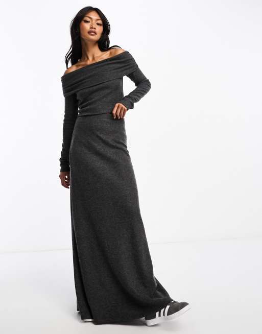 ASOS DESIGN soft maxi skirt in charcoal - part of a set 