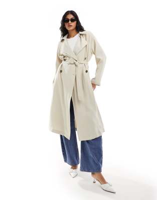 ASOS DESIGN soft midi trench coat in stone