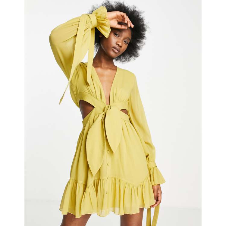 ASOS DESIGN soft mini dress with topstiching cuff and waist detail