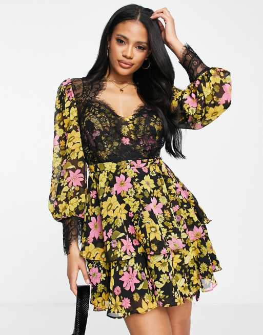 Asos pink lace outlet dress