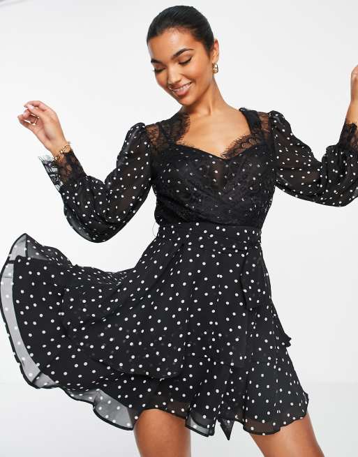 Asos black and clearance white polka dot dress