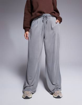 Asos Design Soft Modal Wide Leg Pants With Tie Waist In Light Gray
