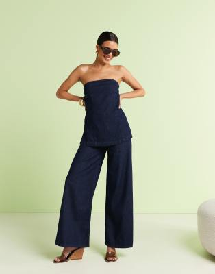 soft palazzo jeans in inky wash - part of a set-Blue