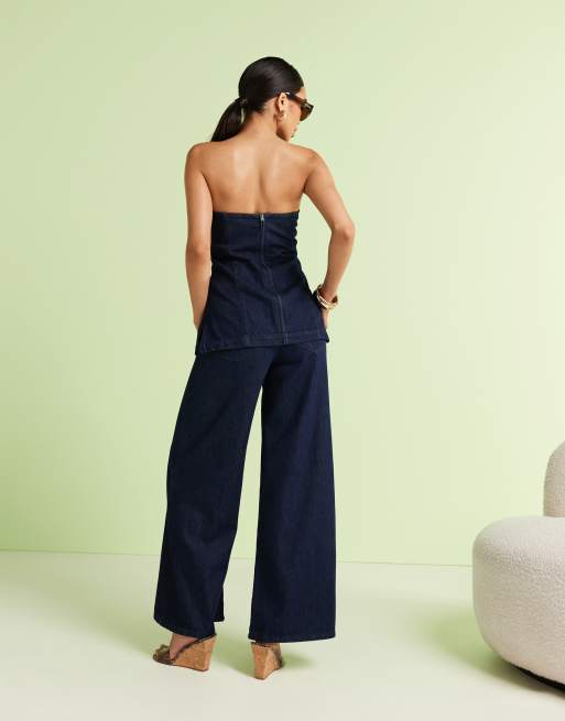 ASOS DESIGN soft palazzo jeans in inky wash - part of a set 