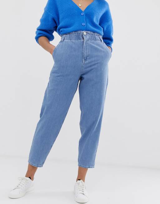 ASOS DESIGN soft peg jeans in light vintage wash with elasticated cinched waist detail