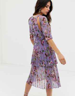 lilac floral midi dress